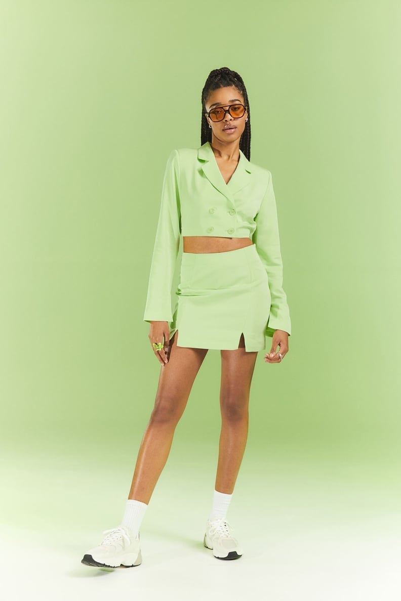Lime green blazer and skirt set with sneakers Lime green blazer and skirt set with sneakers — 2000s Outfits