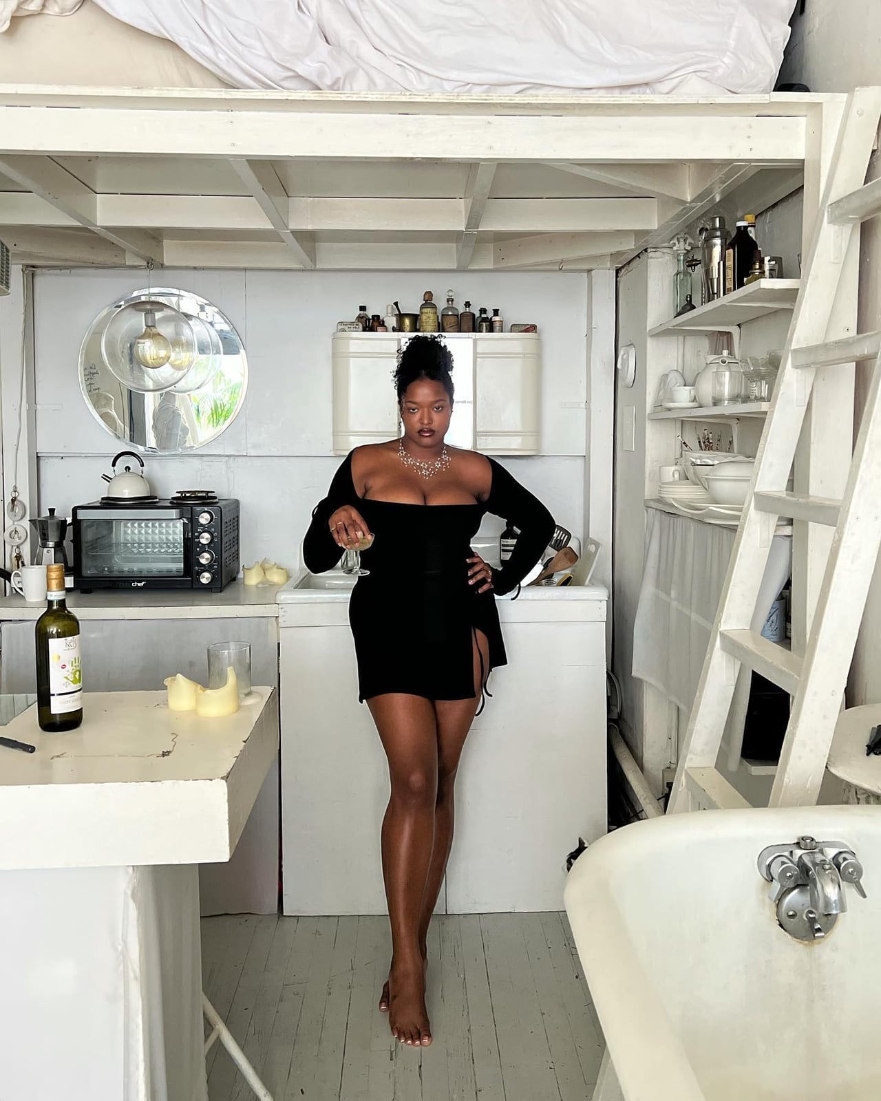 Black mini dress with shoulder and side cut-outs Black mini dress with shoulder and side cut-outs — 21st Birthday Outfits