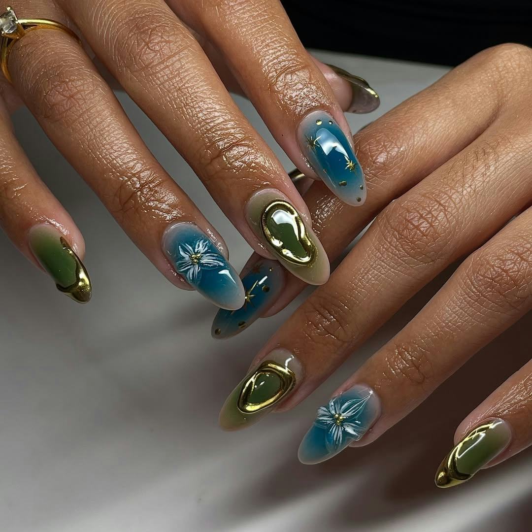 Long Almond Nails with 3D Pastel Flowers and Pearls Long Almond Nails with 3D Pastel Flowers and Pearls — 3D Nails