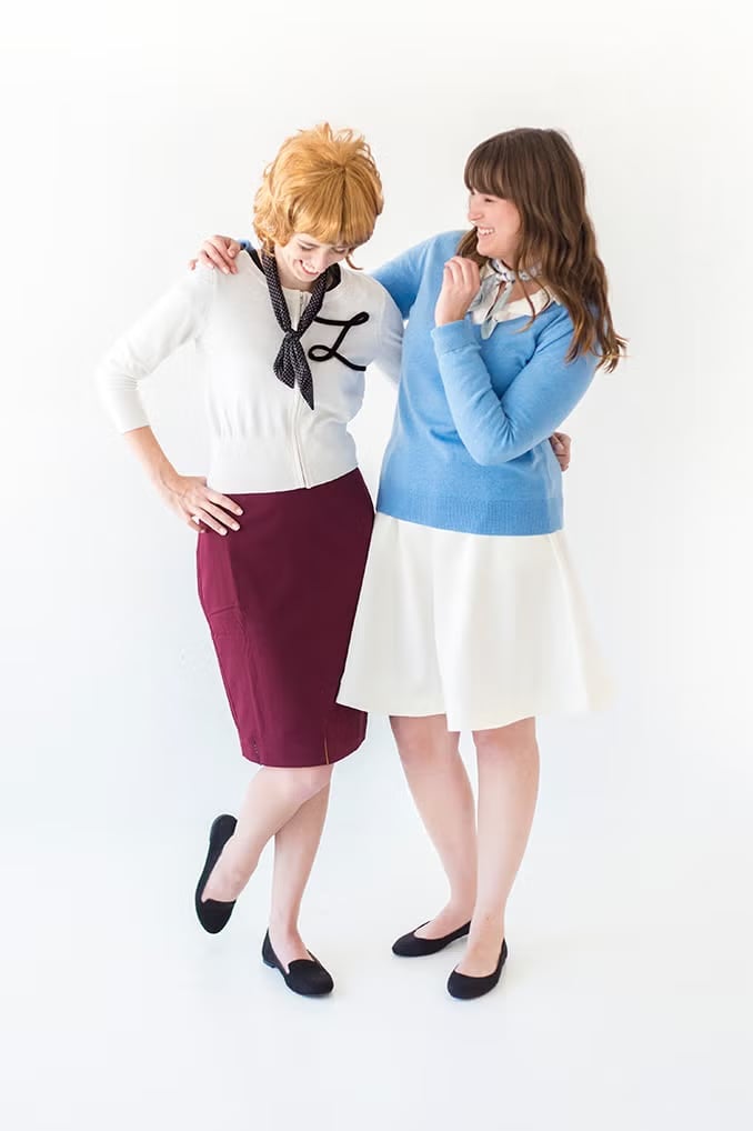 Monogrammed Cardigan With Pencil Skirt, Black Ballet Flats Monogrammed Cardigan With Pencil Skirt, Black Ballet Flats — 70s Outfits