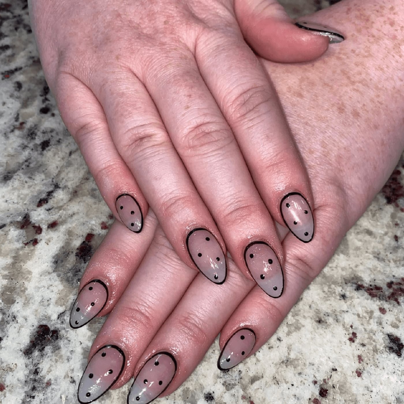 Black Outline Sheer Gray Almond Nails Black Outline Sheer Gray Almond Nails — Acrylic Nails Almond