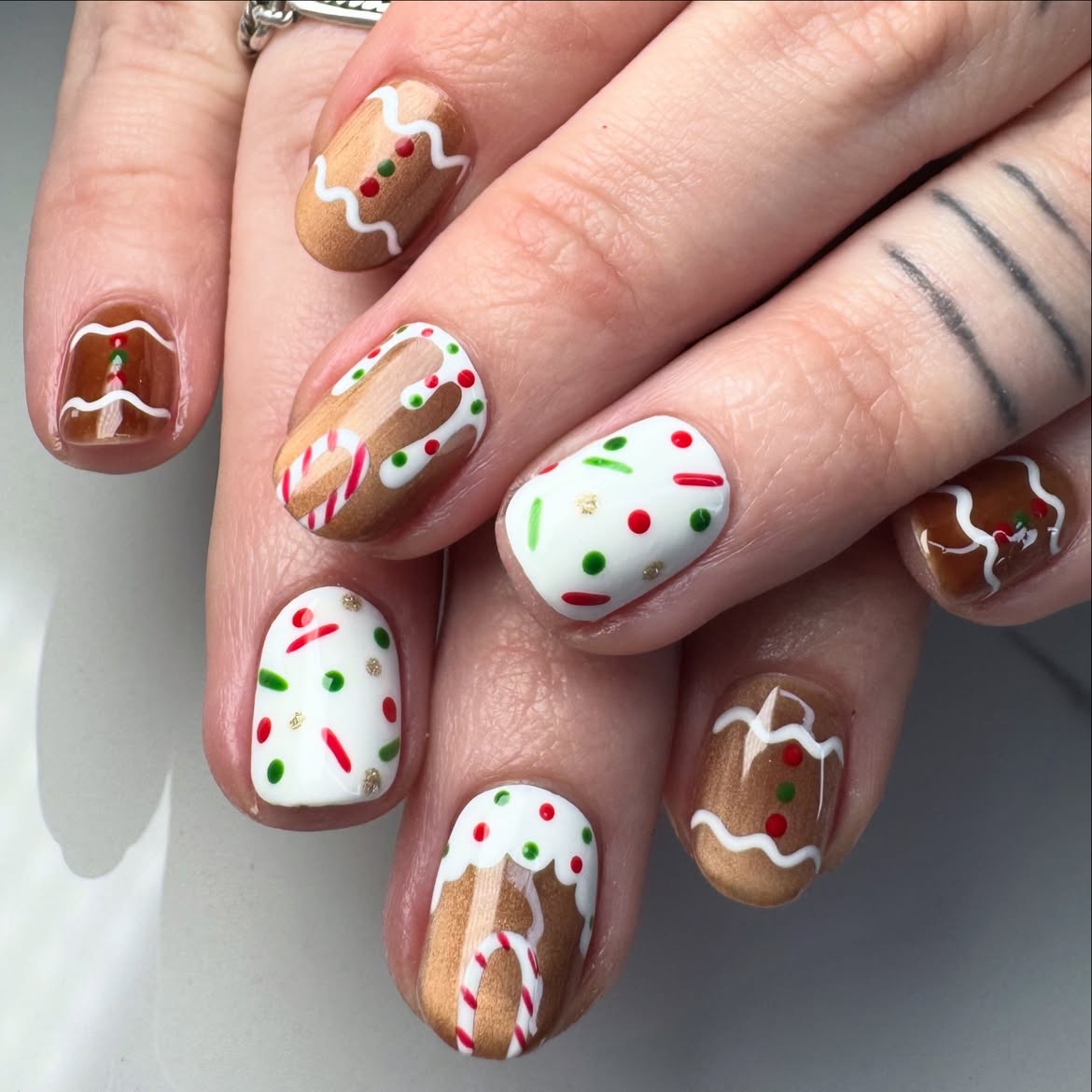 Adorable Gingerbread Man Christmas Nail Art