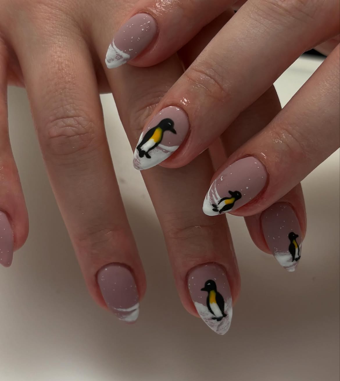 Adorable Penguin Winter French Tip Nails