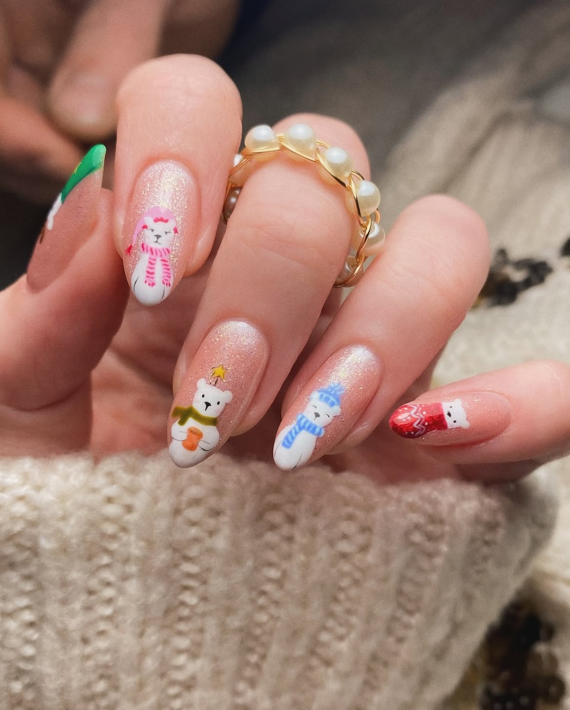 Adorable Polar Bear Christmas Character Nails