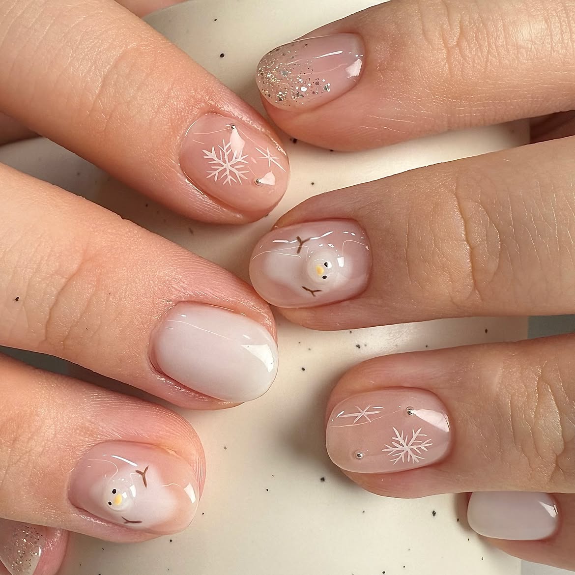 Adorable Snowman French Tip Winter Nails