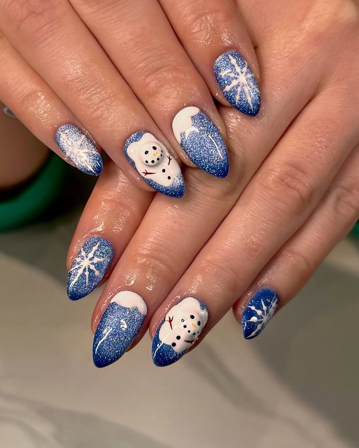 Adorable Snowman Winter Wonderland Almond Nails