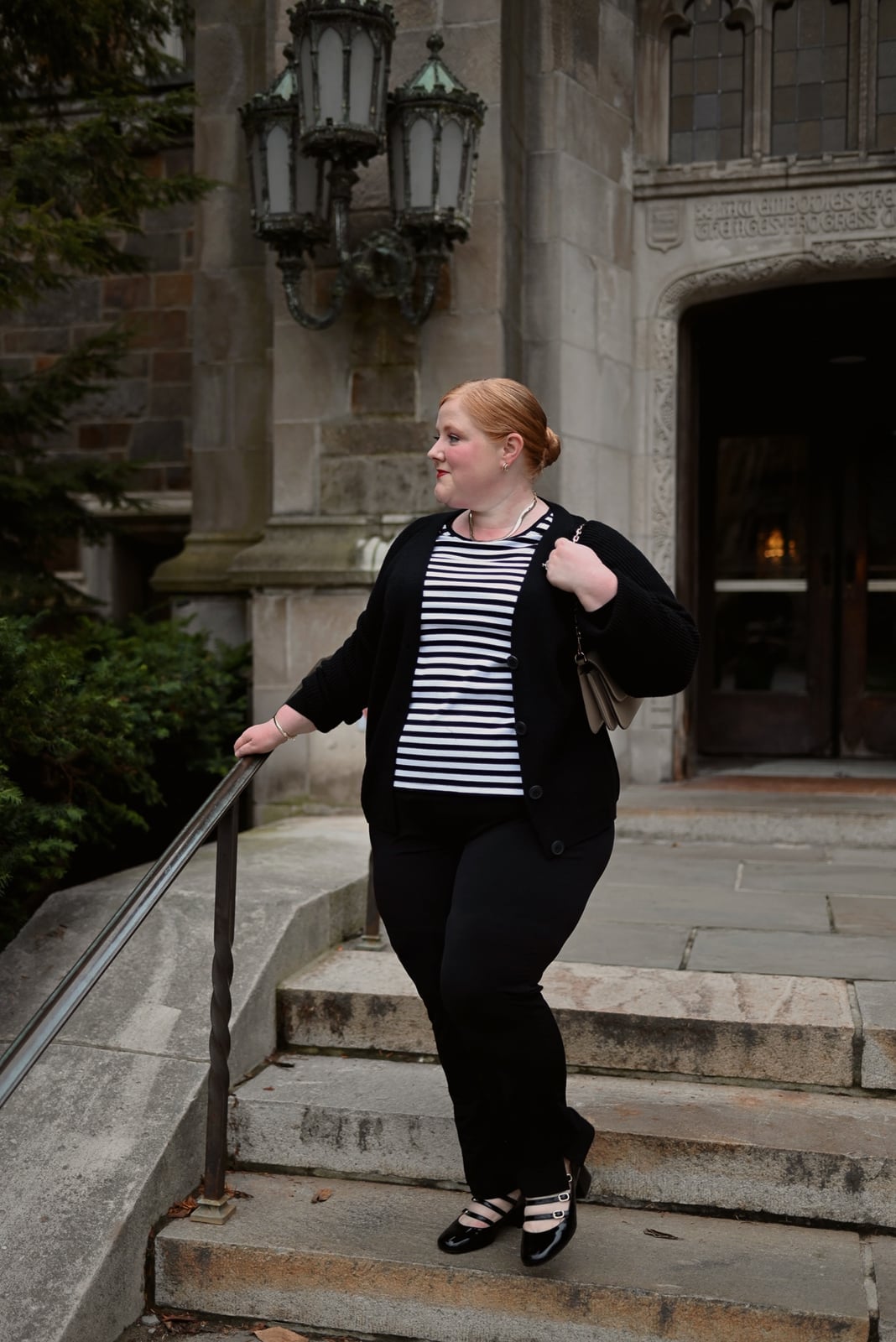 Classic Business Casual Cardigan and Stripe Tee Classic Business Casual Cardigan and Stripe Tee — Aesthetic Style