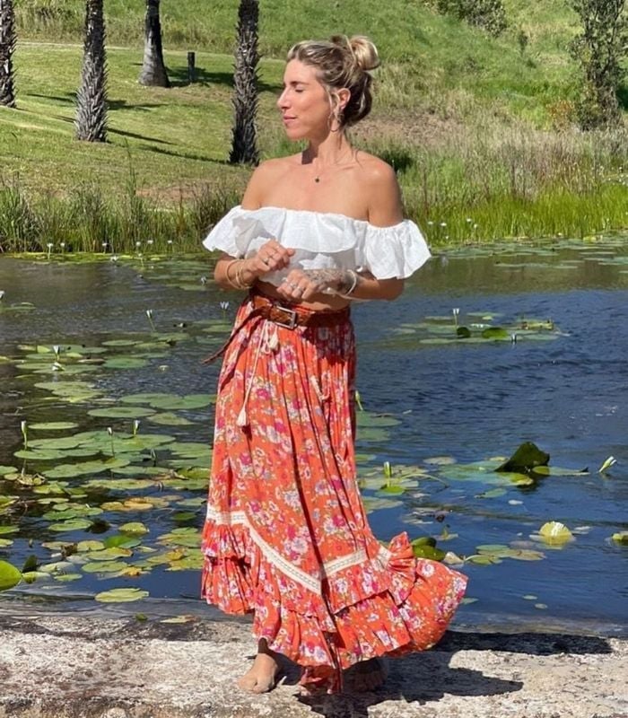 Vibrant Floral Maxi Skirt with Off-the-Shoulder Top Vibrant Floral Maxi Skirt with Off-the-Shoulder Top — Aesthetic Style
