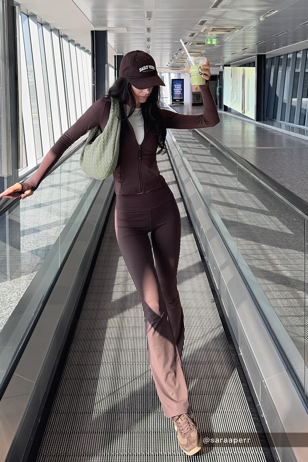 Deep brown zip-up jacket and flared pants set Deep brown zip-up jacket and flared pants set — Airport Outfits