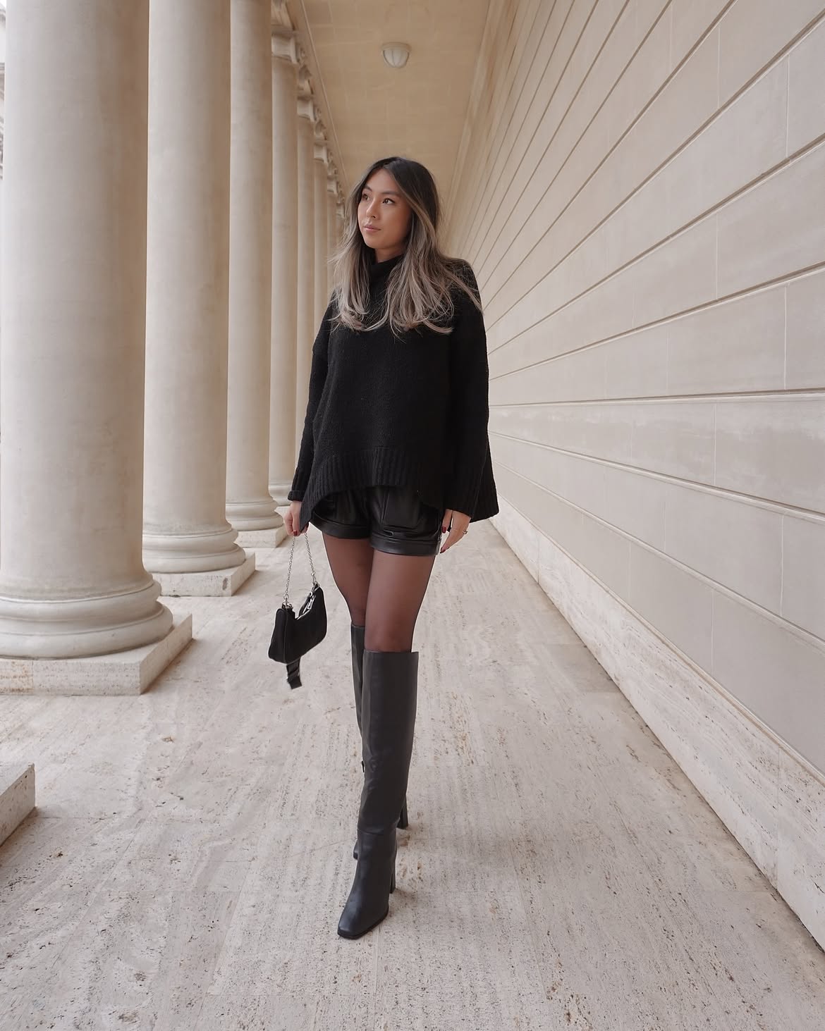 All Black Outfit With Knee High Boots