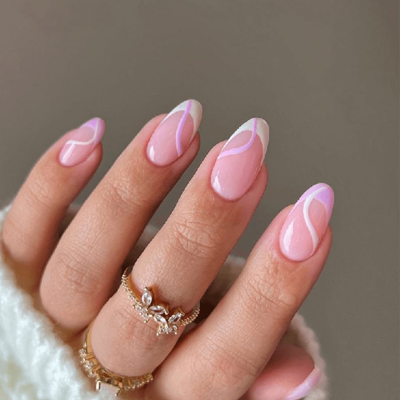 Wavy Purple and White French Almond Wavy Purple and White French Almond — Almond French Tip Nails
