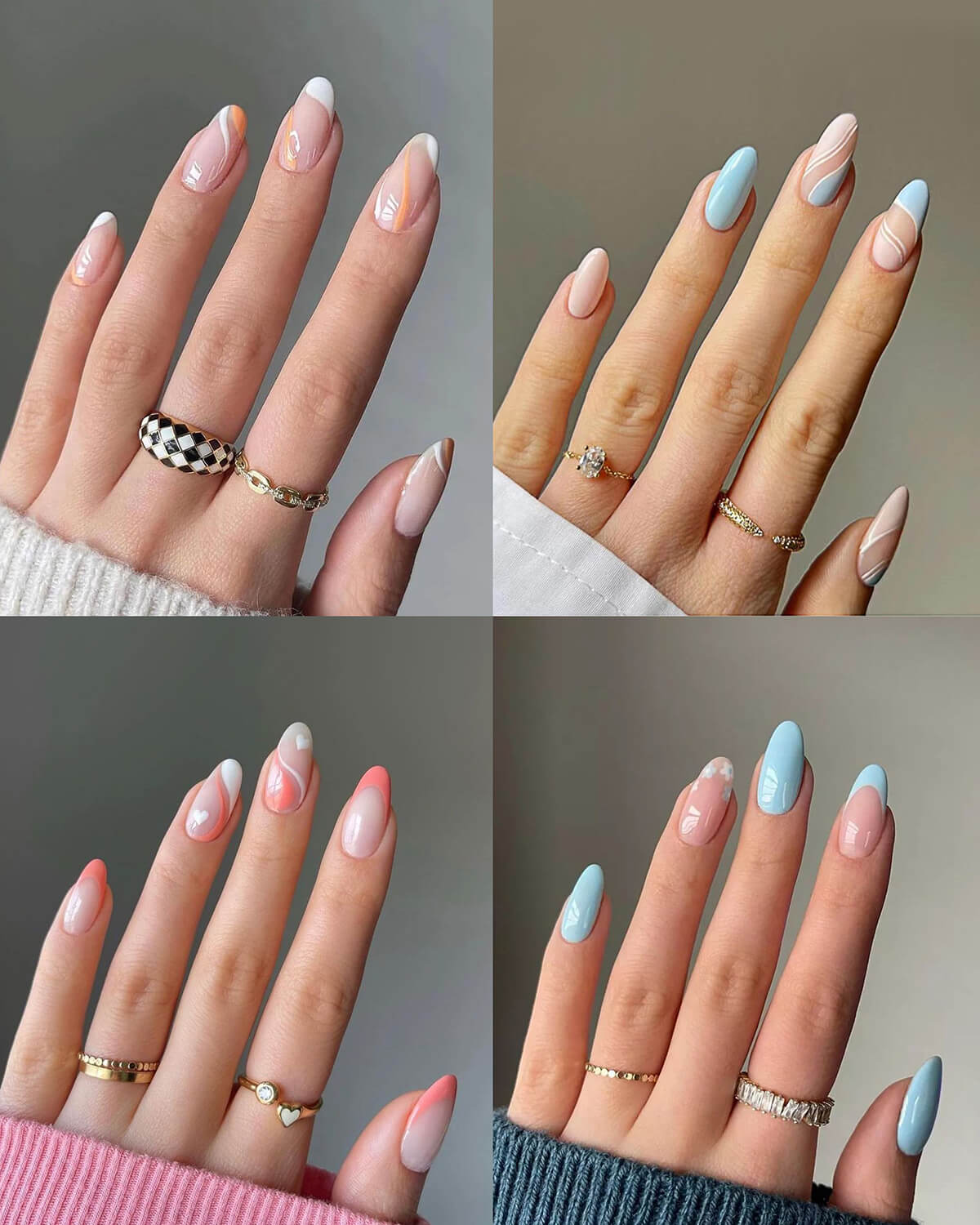 Abstract Orange and White Line Art French Abstract Orange and White Line Art French — Almond French Tip Nails