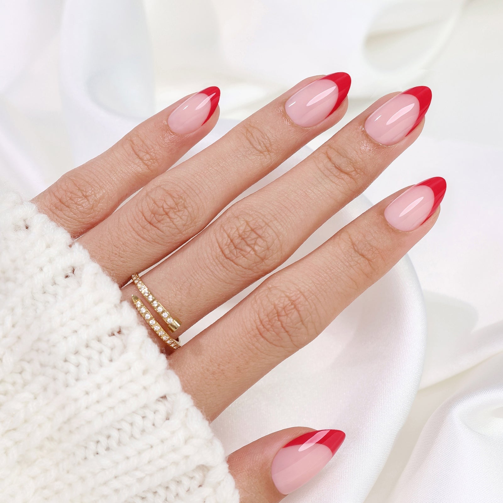 Vibrant Red French Almond Nails Vibrant Red French Almond Nails — Almond French Tip Nails