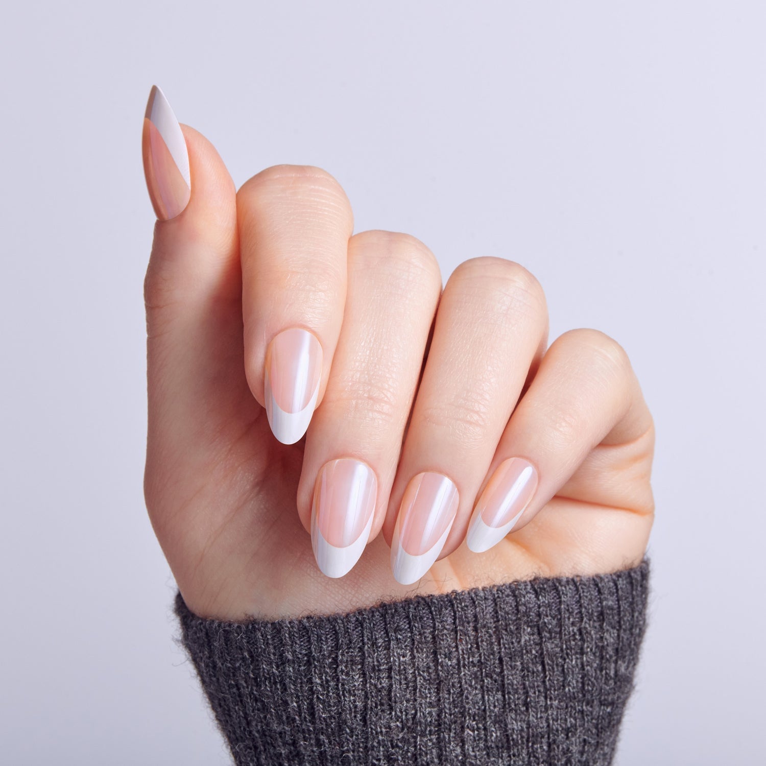 Ethereal Pearlescent Shimmer French Ethereal Pearlescent Shimmer French — Almond French Tip Nails