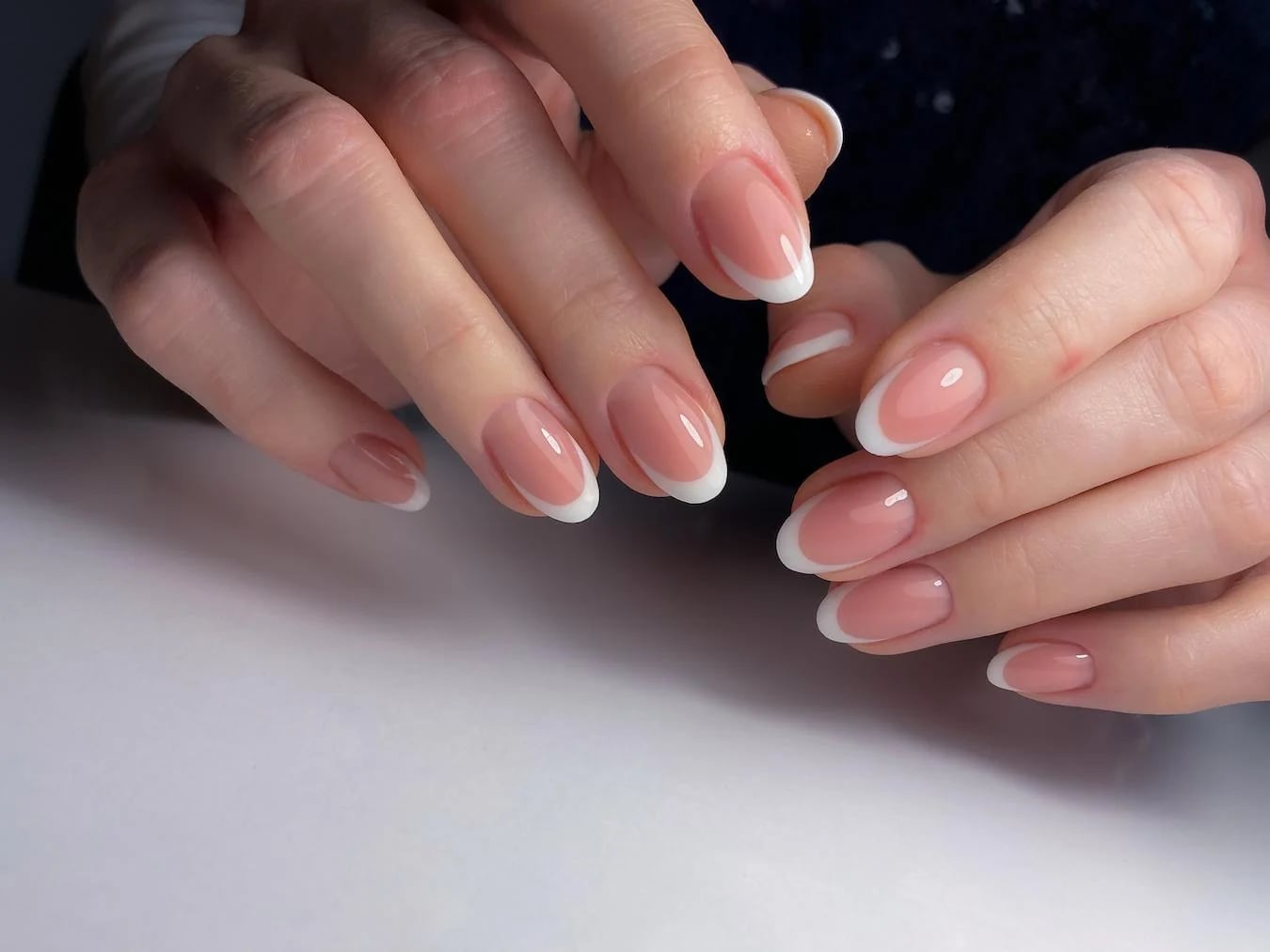 Polka Dot Pink French Almond Nails Polka Dot Pink French Almond Nails — Almond French Tip Nails