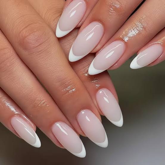 Milky Pink Opaque White French Almond Milky Pink Opaque White French Almond — Almond French Tip Nails