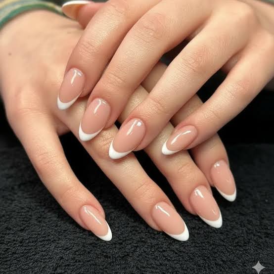 Classic Glossy White French Almond Classic Glossy White French Almond — Almond French Tip Nails