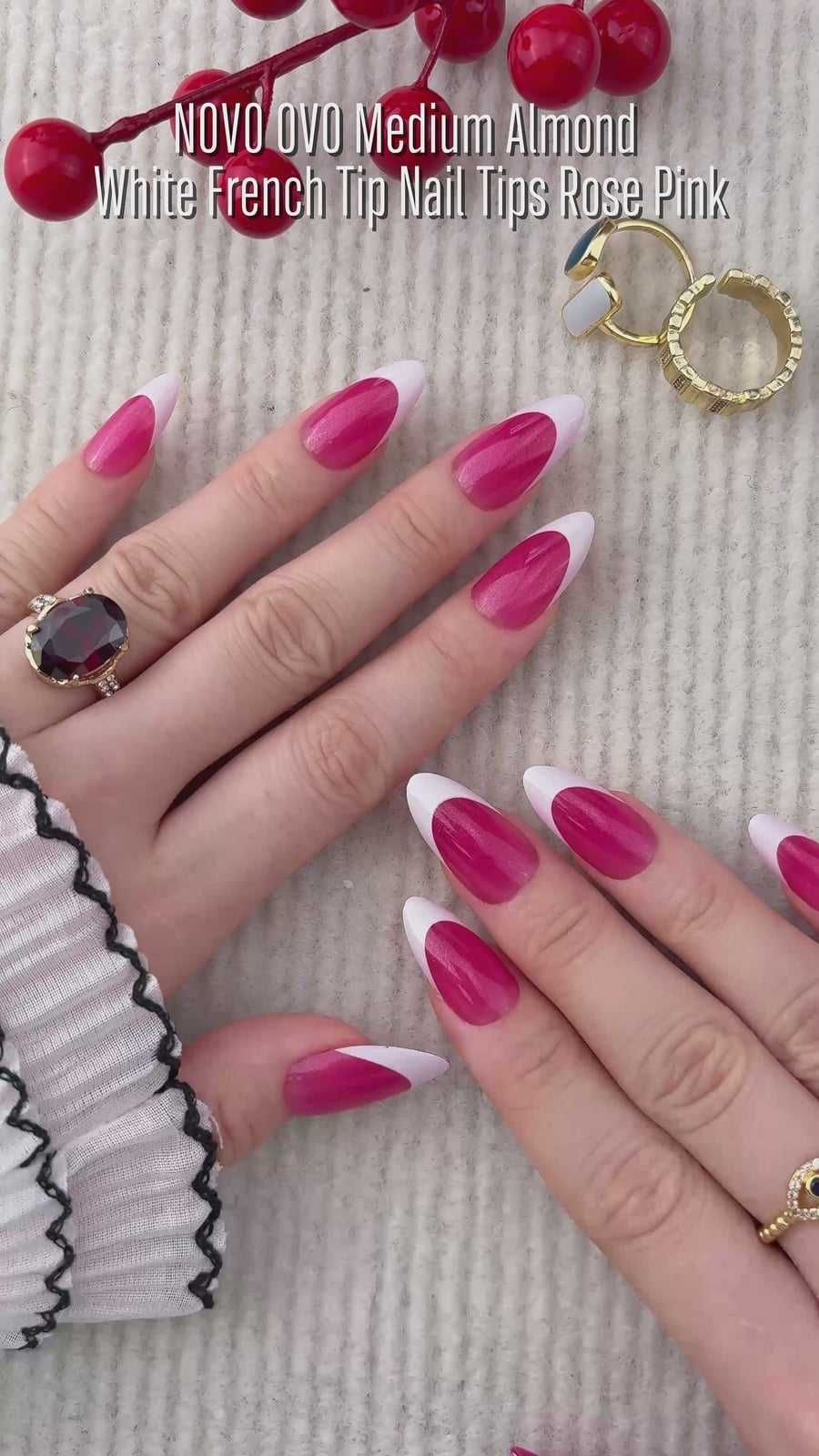 Vibrant Pink Base Glossy French Almond Vibrant Pink Base Glossy French Almond — Almond French Tip Nails