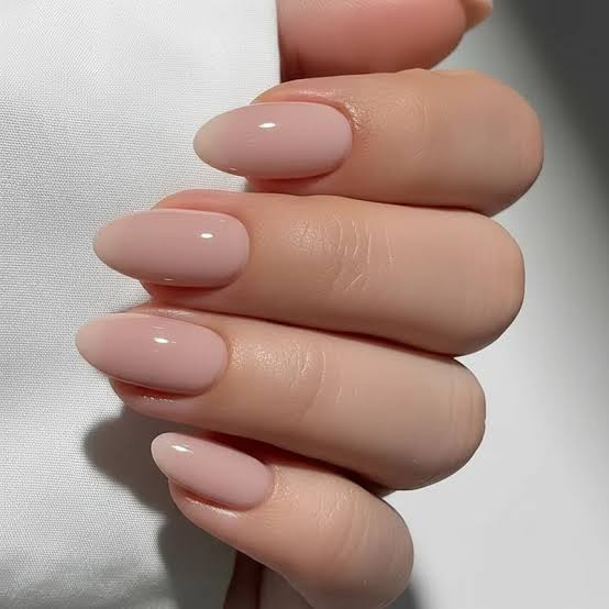 Milky Pink Nude Short Almond Nails, Glossy Milky Pink Nude Short Almond Nails, Glossy