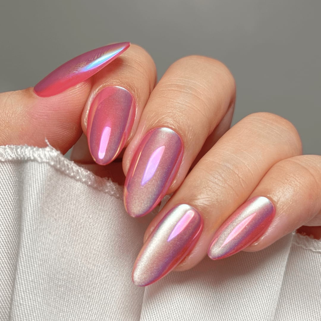 Long Almond Nails With Mixed Art and Pearls Long Almond Nails With Mixed Art and Pearls