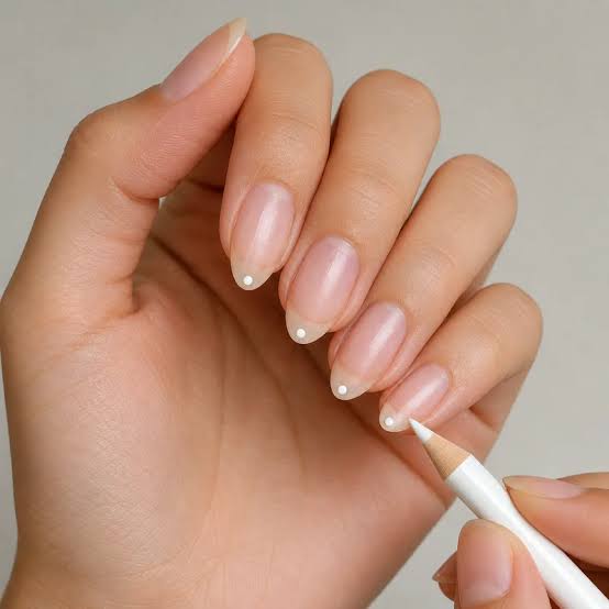 Minimalist White Dot Short Almond Nails Minimalist White Dot Short Almond Nails