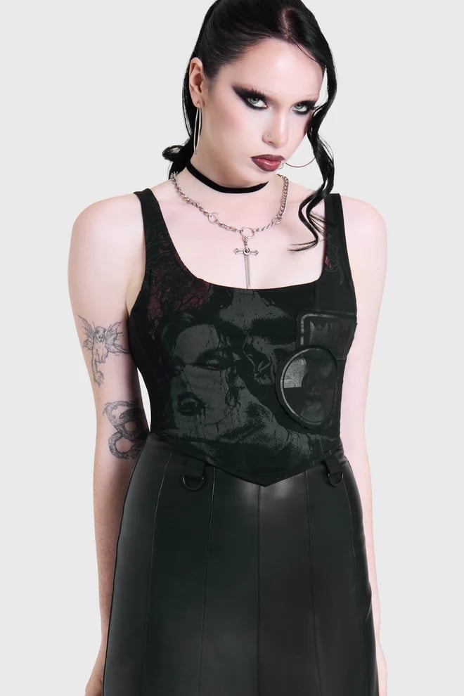 Goth Graphic Tank and Faux Leather Skirt Goth Graphic Tank and Faux Leather Skirt — Alt Outfits