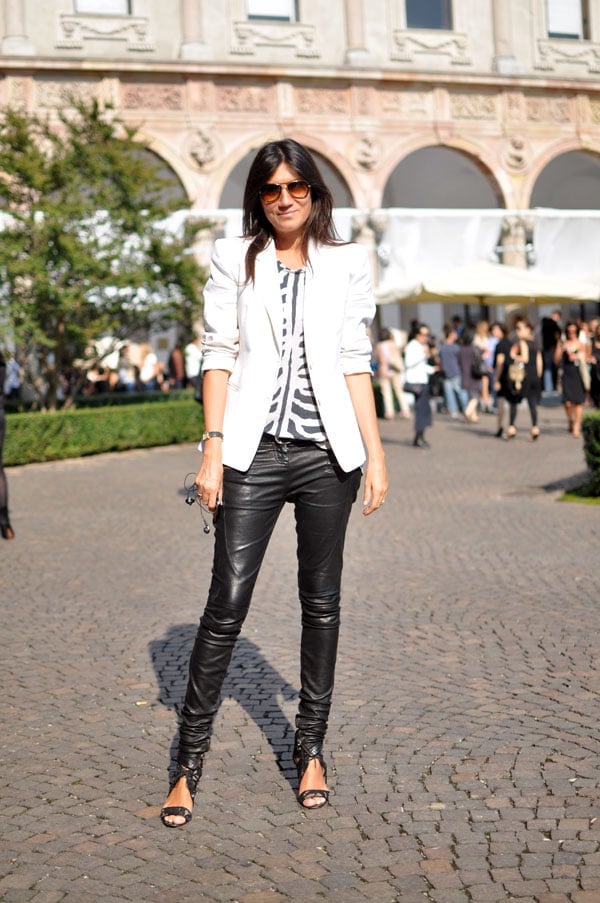 Chic White Blazer with Leather Trousers Chic White Blazer with Leather Trousers — Alt Outfits