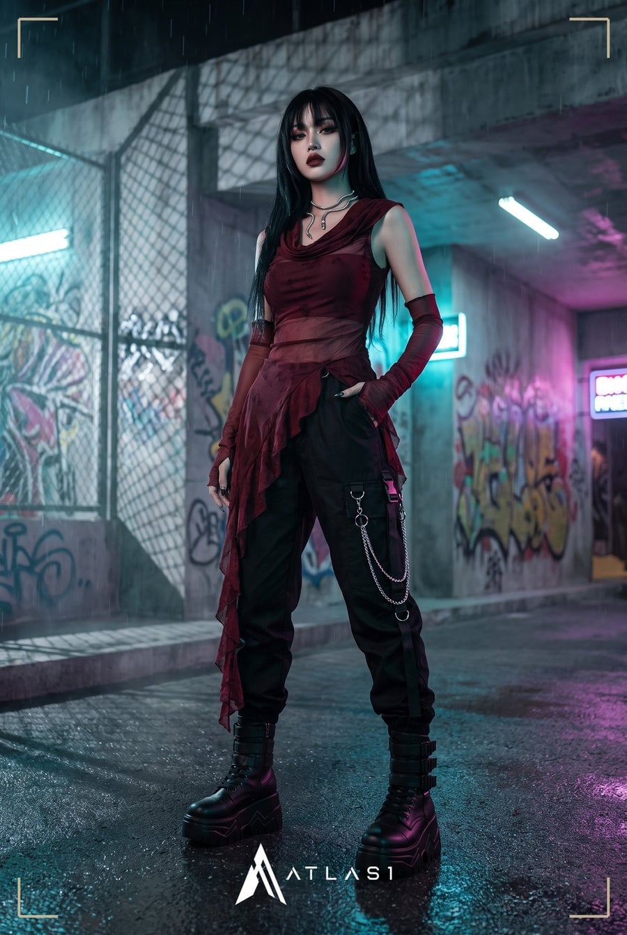 Cyberpunk Sheer Draped Top Ensemble Cyberpunk Sheer Draped Top Ensemble — Alt Outfits