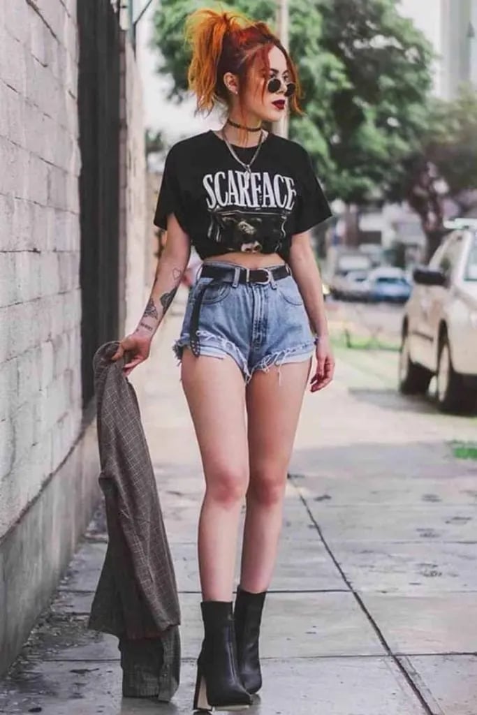 Cropped Graphic Tee and Denim Shorts Cropped Graphic Tee and Denim Shorts — Alt Outfits
