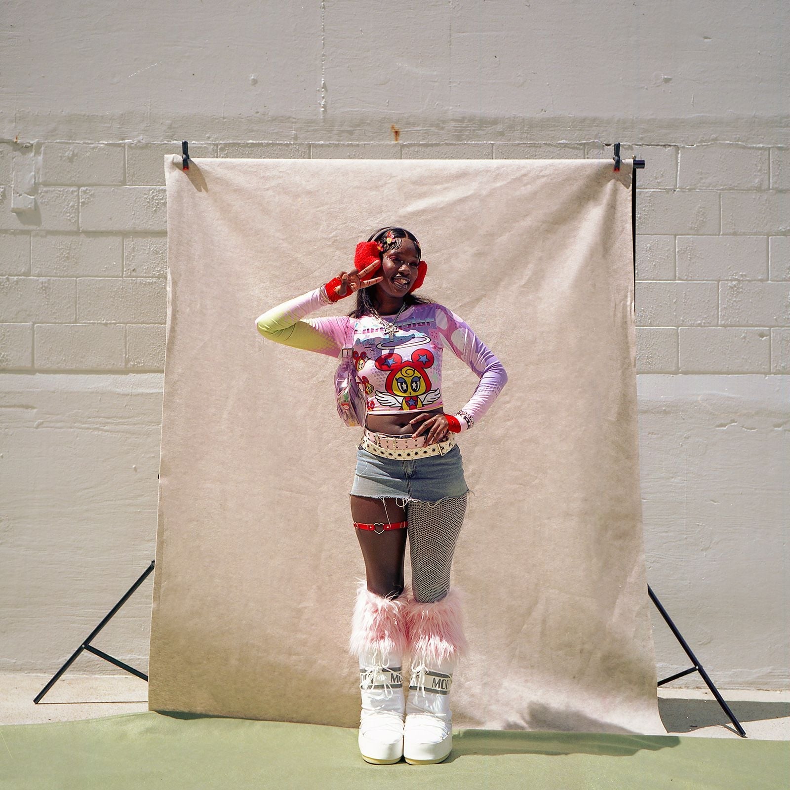 Graphic Top With Denim Mini Skirt and Leg Warmers Graphic Top With Denim Mini Skirt and Leg Warmers — Alt Style