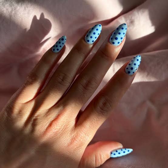 Baby Blue Nails with Dark Blue Polka Dots Baby Blue Nails with Dark Blue Polka Dots