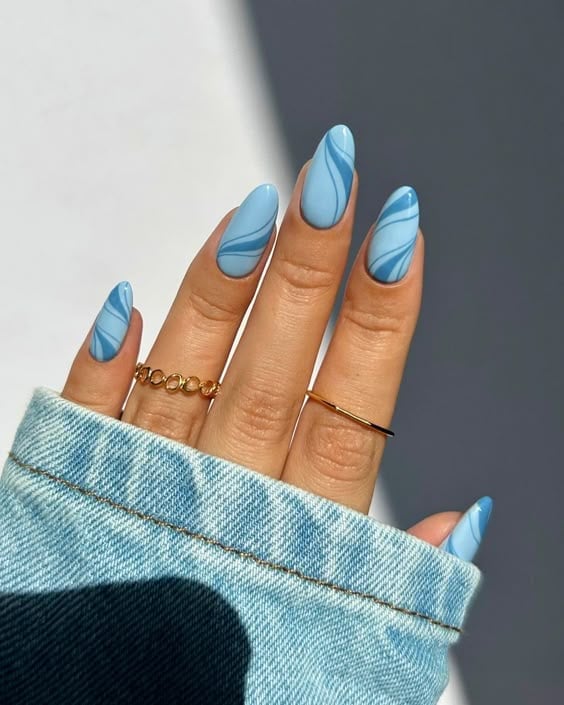 Medium Almond Swirl Baby Blue Nails Medium Almond Swirl Baby Blue Nails