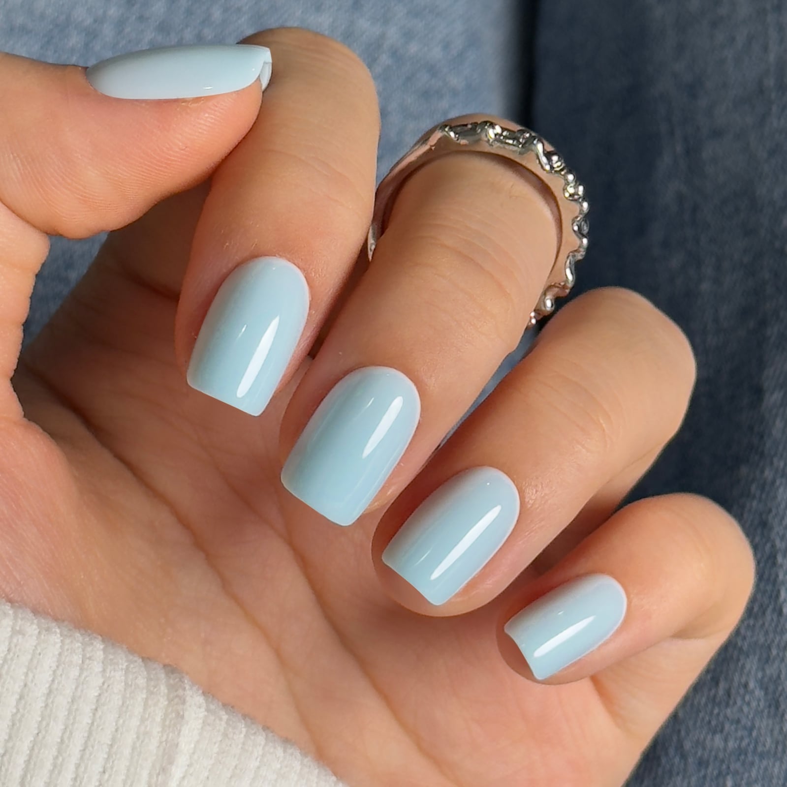 Glossy Light Blue Short Squoval Nails, Solid Color Glossy Light Blue Short Squoval Nails, Solid Color — Baby Blue Nails