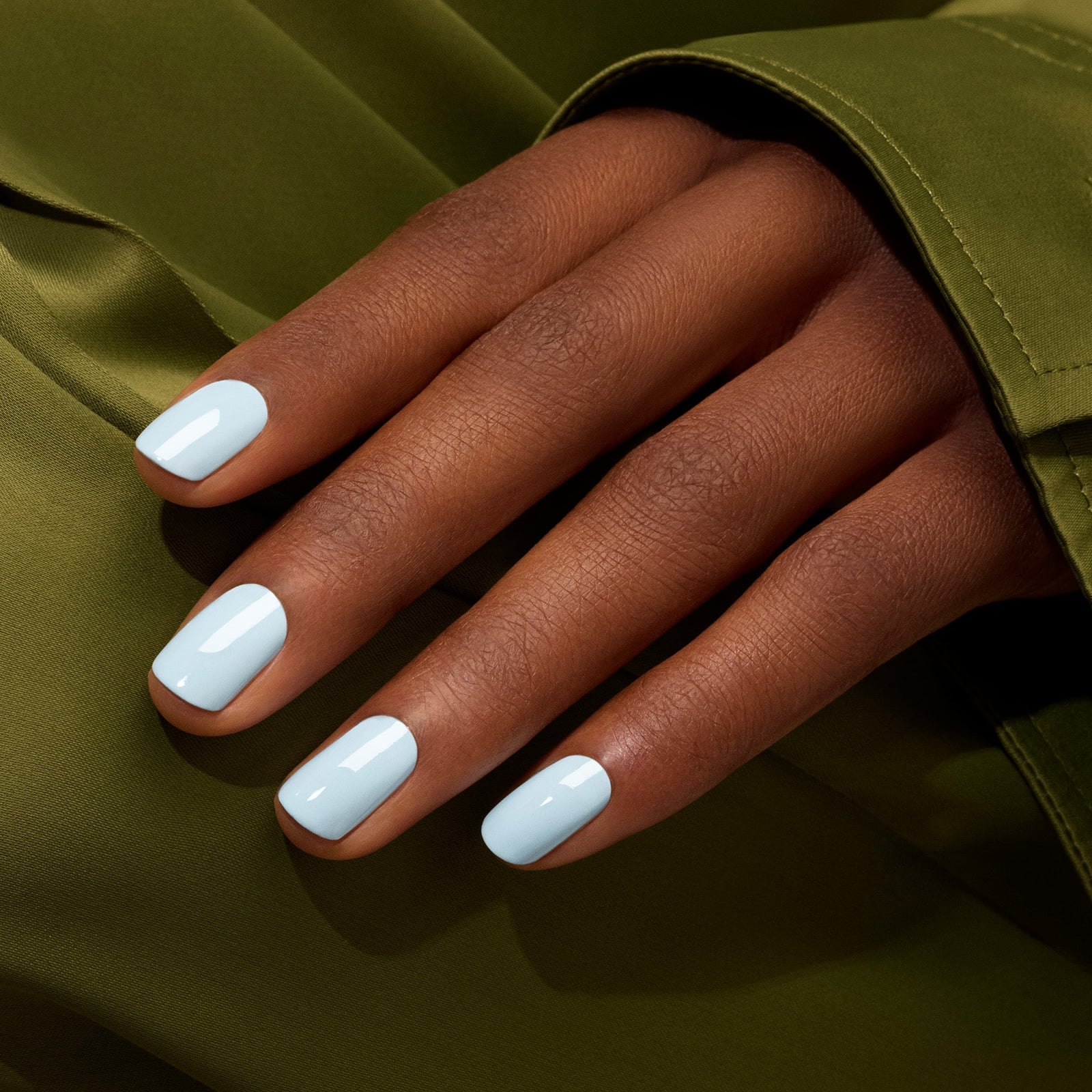 Glossy Pale Baby Blue Short Square Nails, Close-Up Take Glossy Pale Baby Blue Short Square Nails, Close-Up Take — Baby Blue Nails