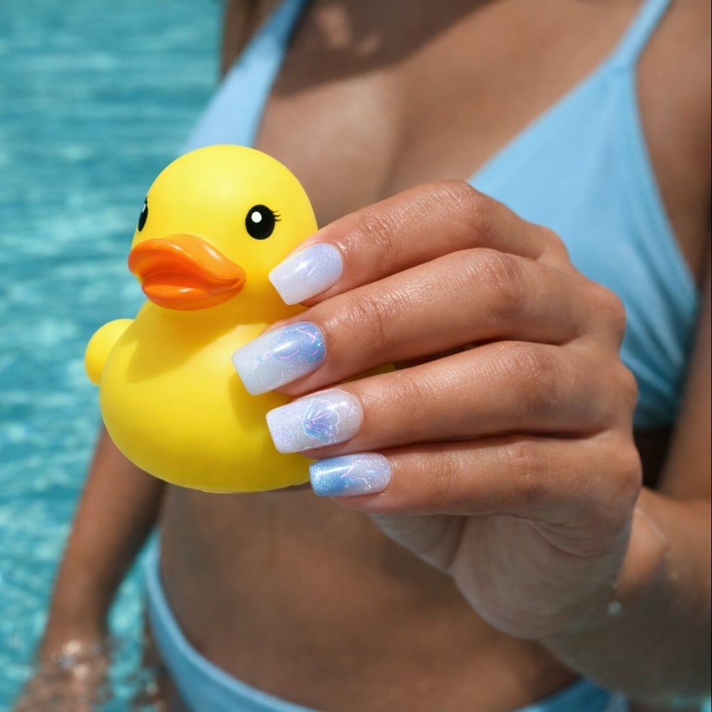 Milky Blue Ombre Shimmer Short Square Nails Milky Blue Ombre Shimmer Short Square Nails — Baby Blue Nails