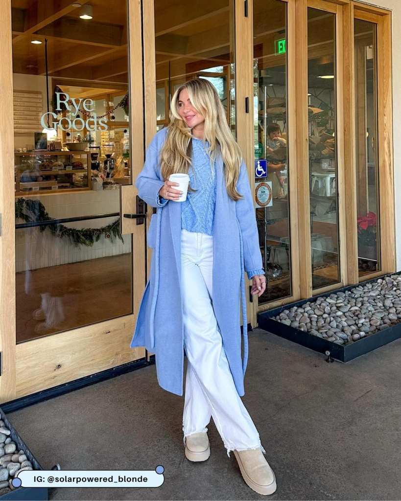 Baby Blue Knit Sweater and Cardigan with White Wide Leg Pants Baby Blue Knit Sweater and Cardigan with White Wide Leg Pants — Baby Blue Outfits