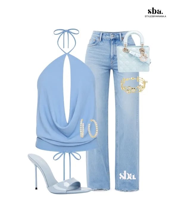 Baby Blue Oversized Blazer Over White Crop Top and White Jeans Baby Blue Oversized Blazer Over White Crop Top and White Jeans — Baby Blue Outfits