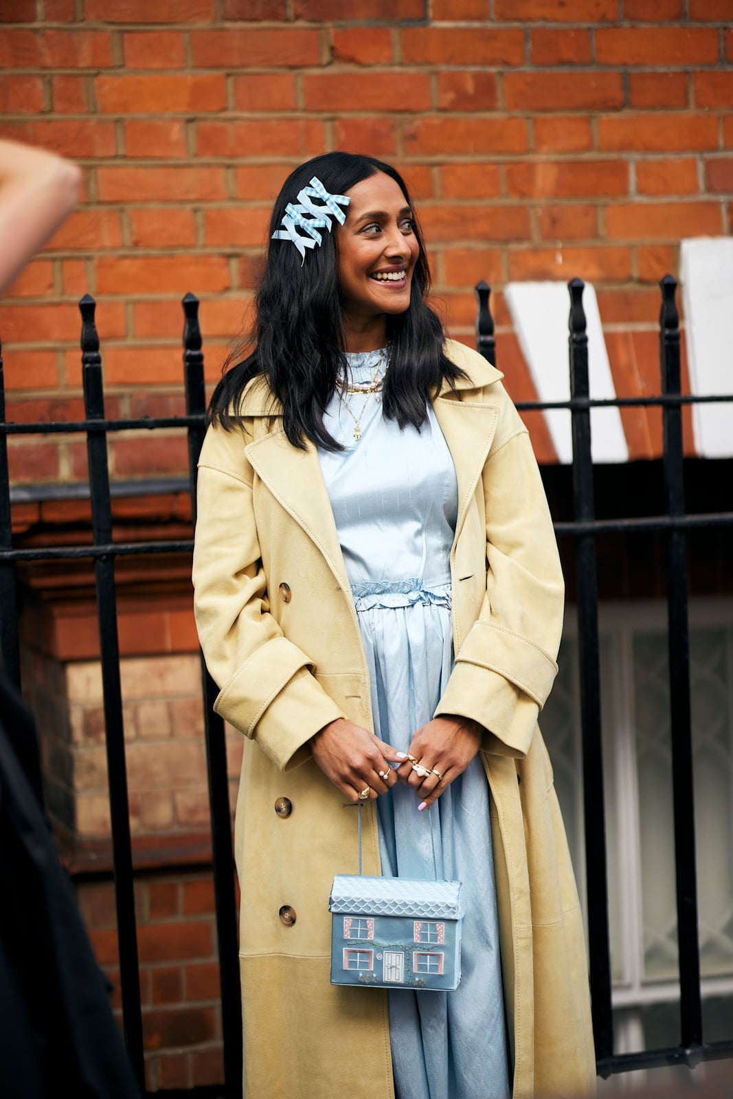 Baby Blue Satin Dress Under Beige Suede Trench Coat Baby Blue Satin Dress Under Beige Suede Trench Coat — Baby Blue Outfits