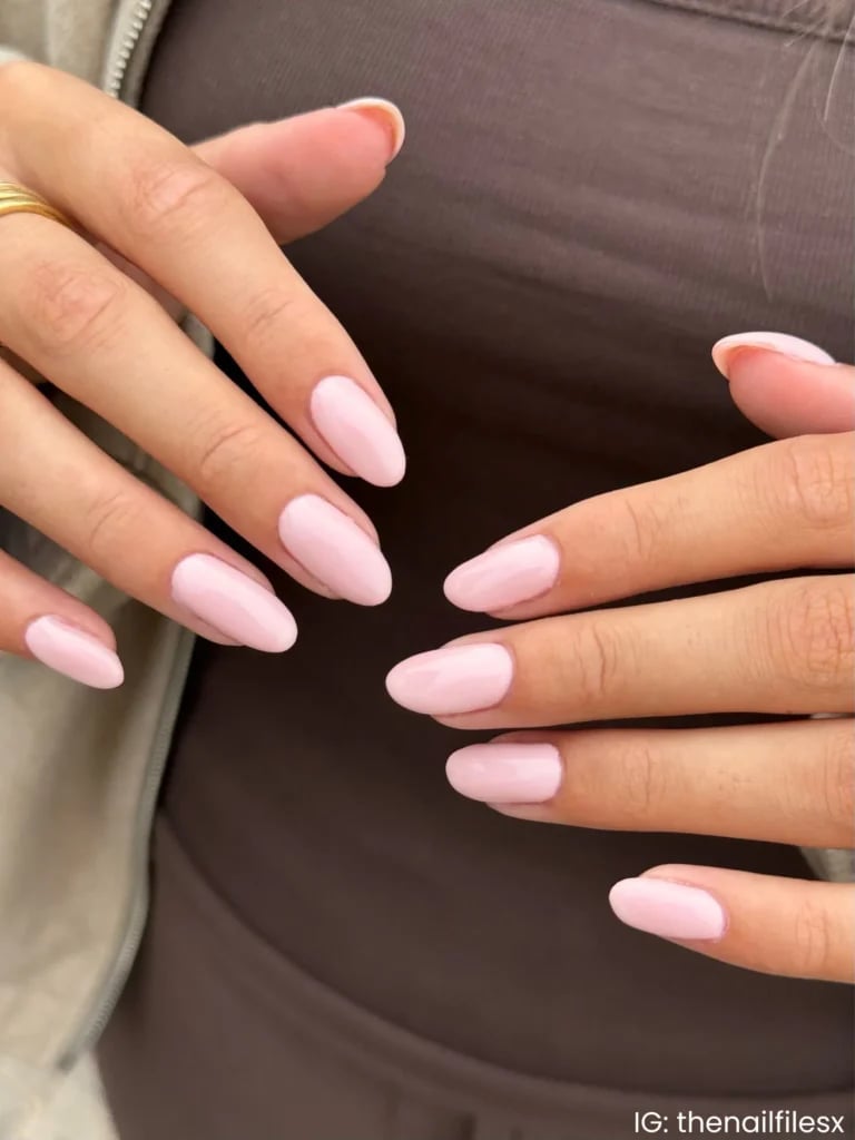 Milky Pink Short Almond Nails Milky Pink Short Almond Nails — Baby Pink Nails
