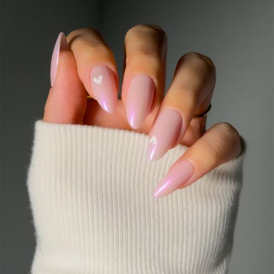 Sheer Milky Pink Shimmer Heart Sheer Milky Pink Shimmer Heart — Baby Pink Nails
