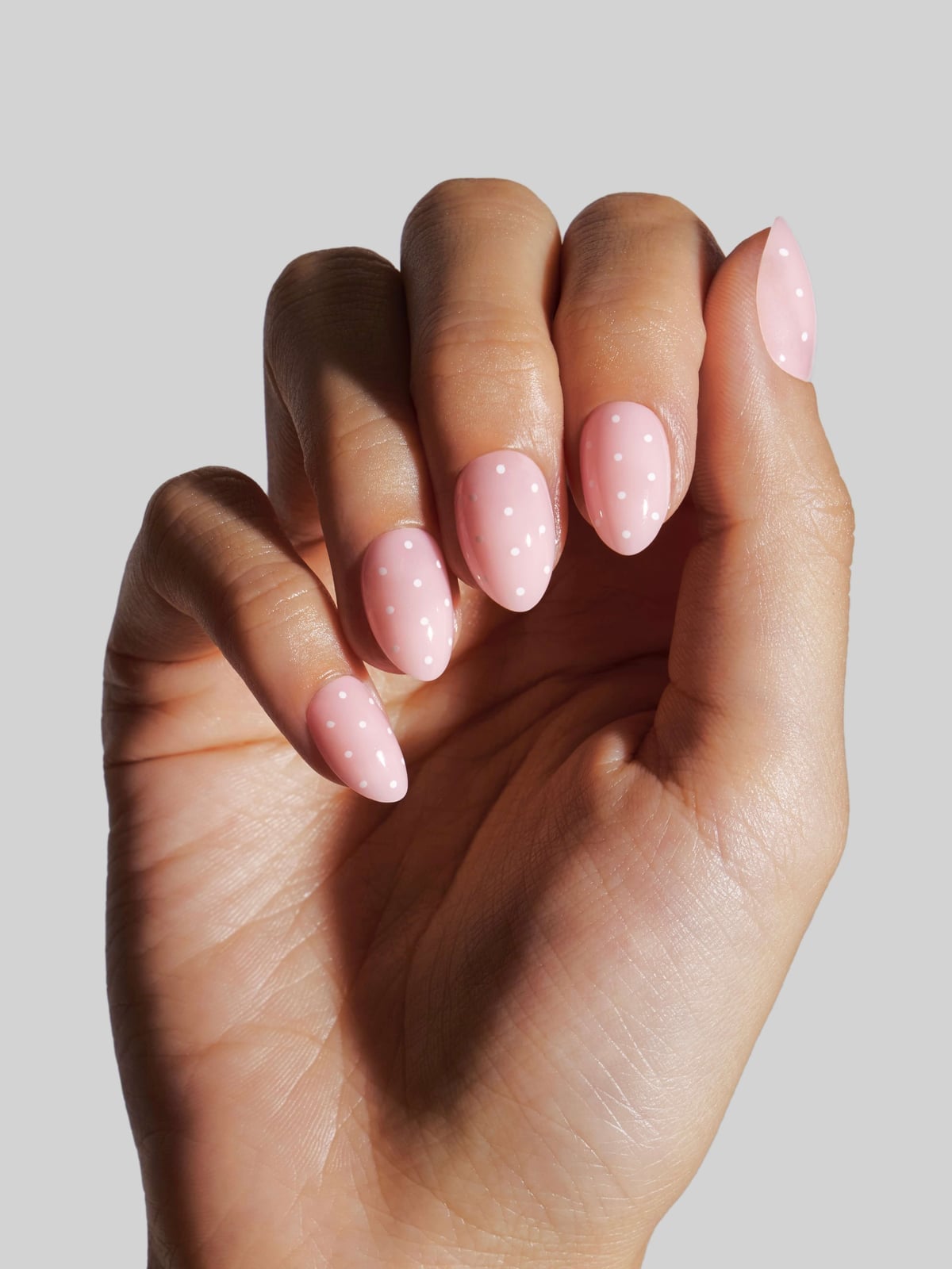 Soft Baby Pink White Dot Medium Oval Soft Baby Pink White Dot Medium Oval — Baby Pink Nails