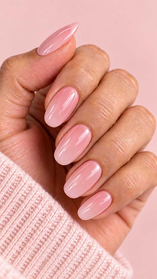 Milky To Light Pink Ombre Oval Milky To Light Pink Ombre Oval — Baby Pink Nails