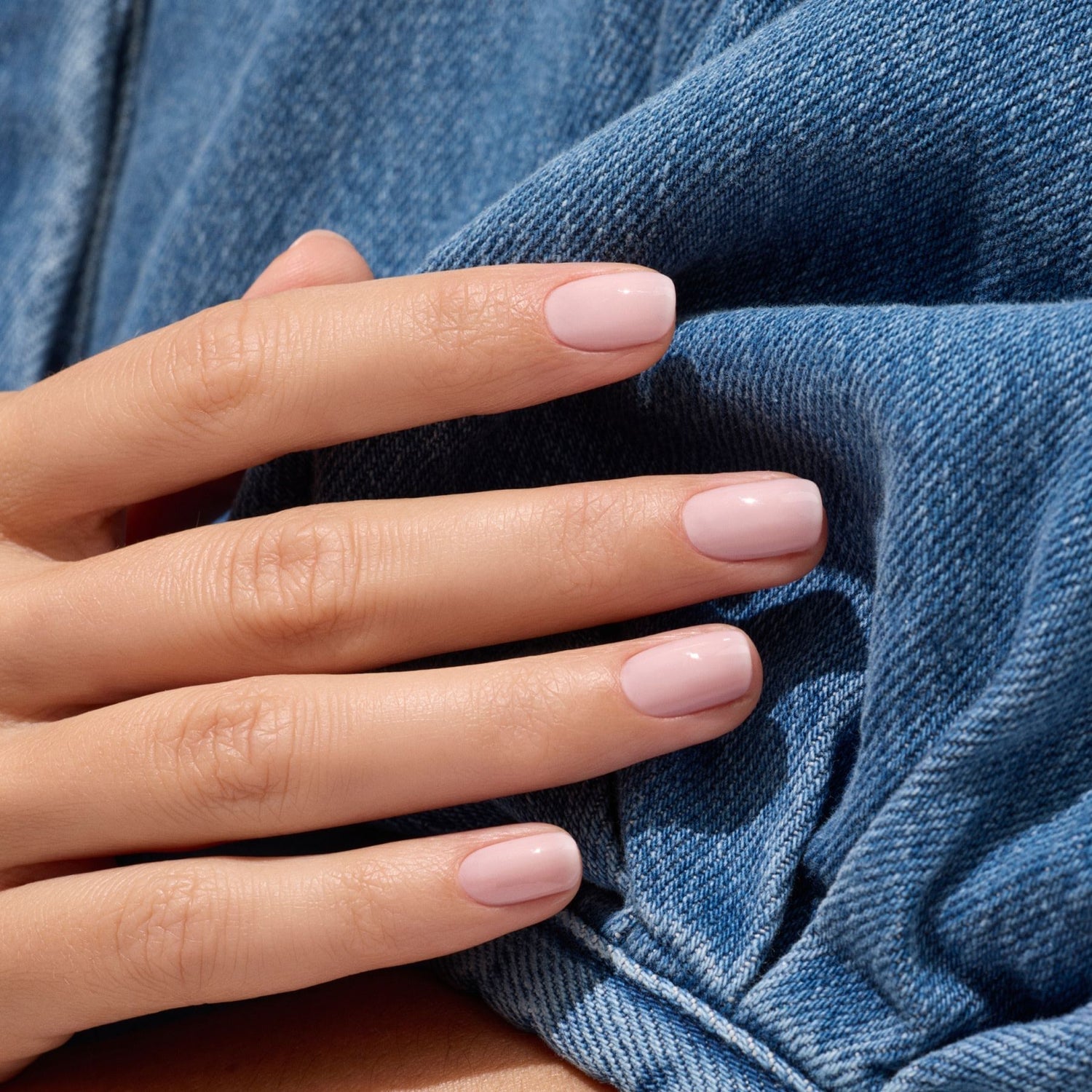 Glossy Milky Baby Pink Short Almond, Close-Up Take Glossy Milky Baby Pink Short Almond, Close-Up Take — Baby Pink Nails