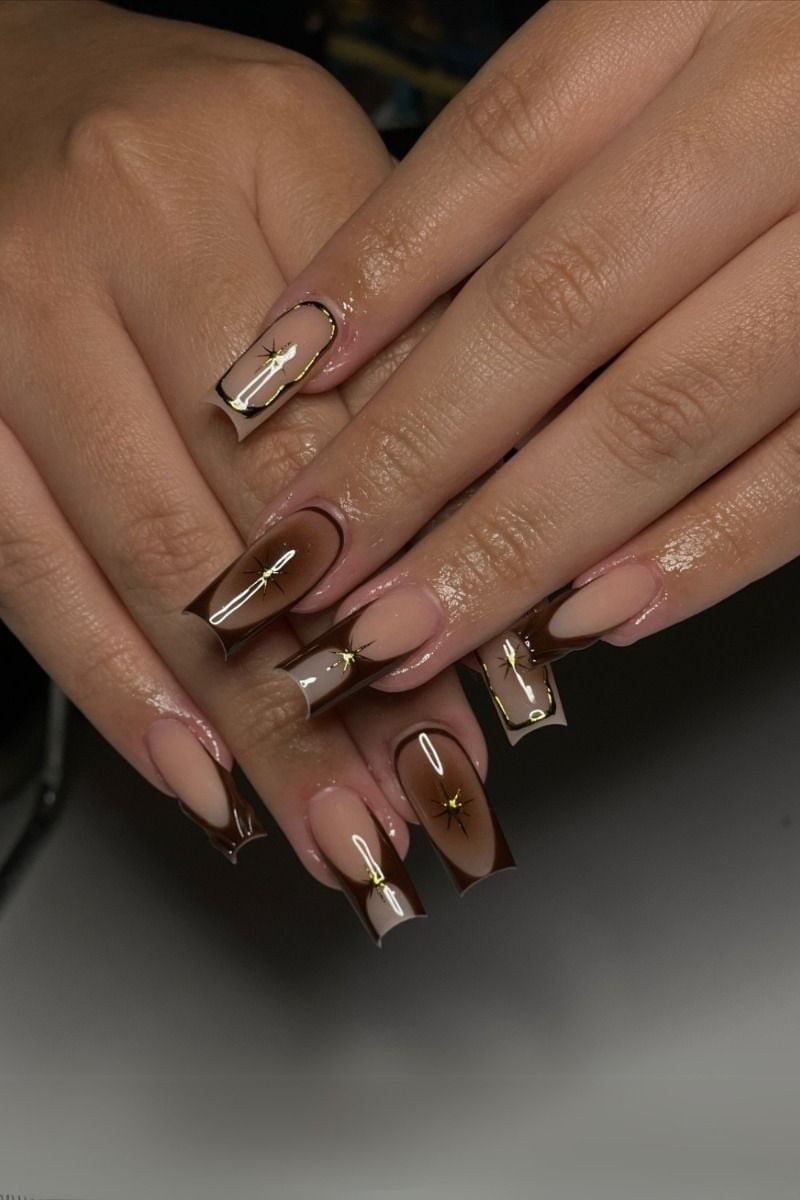 Nude Gradient French Soft Square Nails with Stars Nude Gradient French Soft Square Nails with Stars — Baddie Nails