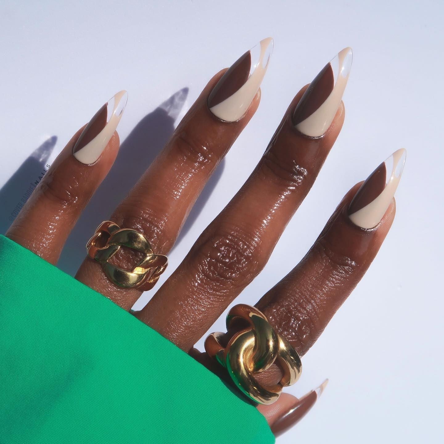 Geometric Brown Beige Clear Long Almond Nails Geometric Brown Beige Clear Long Almond Nails — Baddie Nails