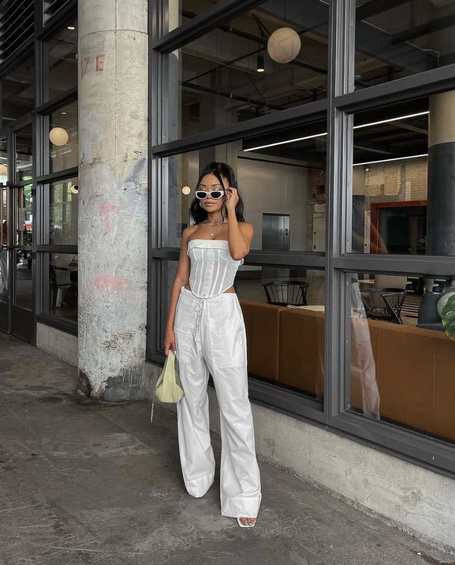 Chic White Corset and Wide-Leg Trousers Chic White Corset and Wide-Leg Trousers — Baddie Outfits