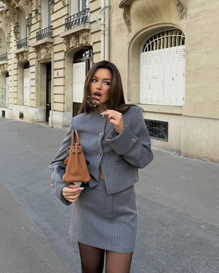 Business Casual Pinstripe Blazer Mini Skirt, Wool Blend Business Casual Pinstripe Blazer Mini Skirt, Wool Blend — Baddie Outfits