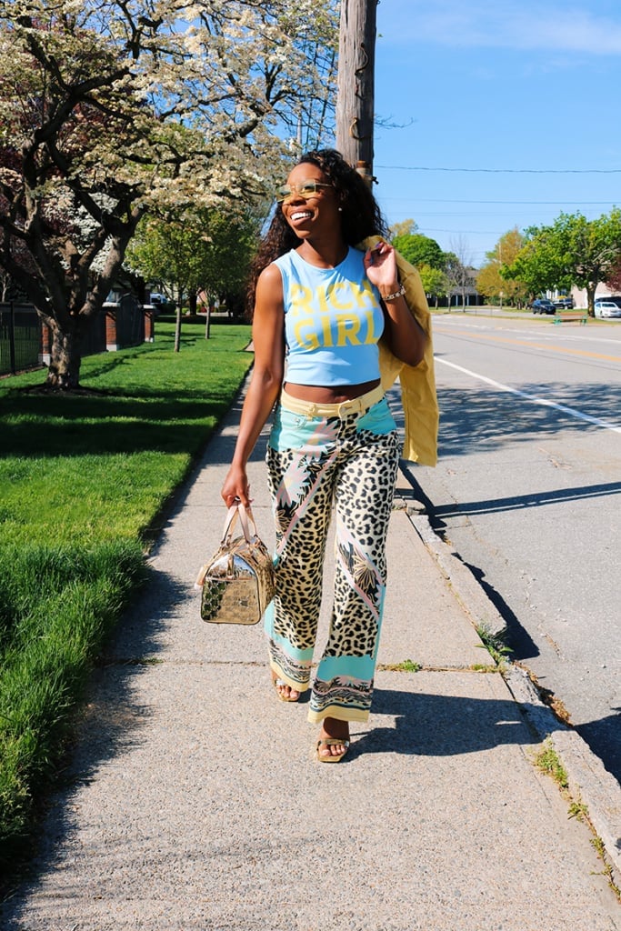 Streetwear Printed Wide-Leg Trousers Yellow Jacket Streetwear Printed Wide-Leg Trousers Yellow Jacket — Baddie Outfits