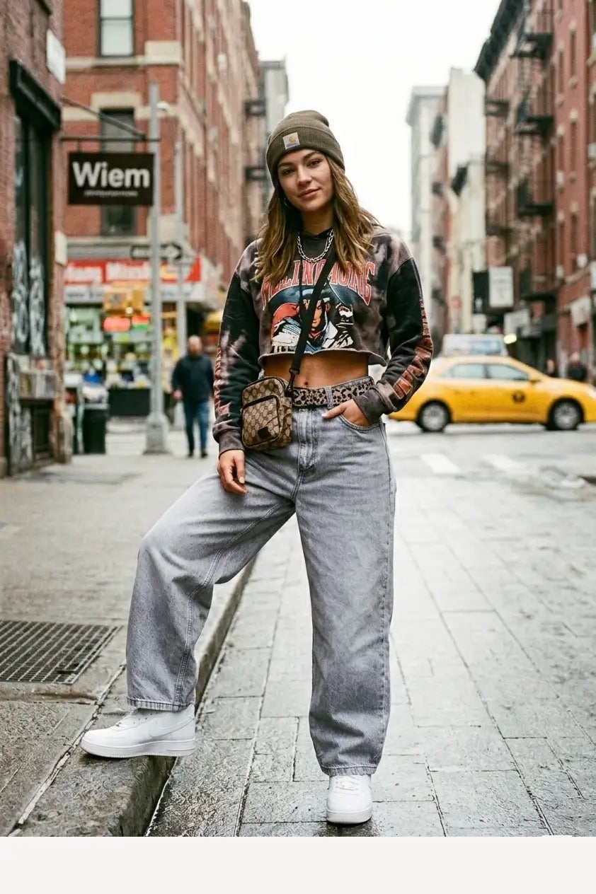 Baggy gray jeans with a graphic sweatshirt Baggy gray jeans with a graphic sweatshirt — Baggy Jeans Outfits