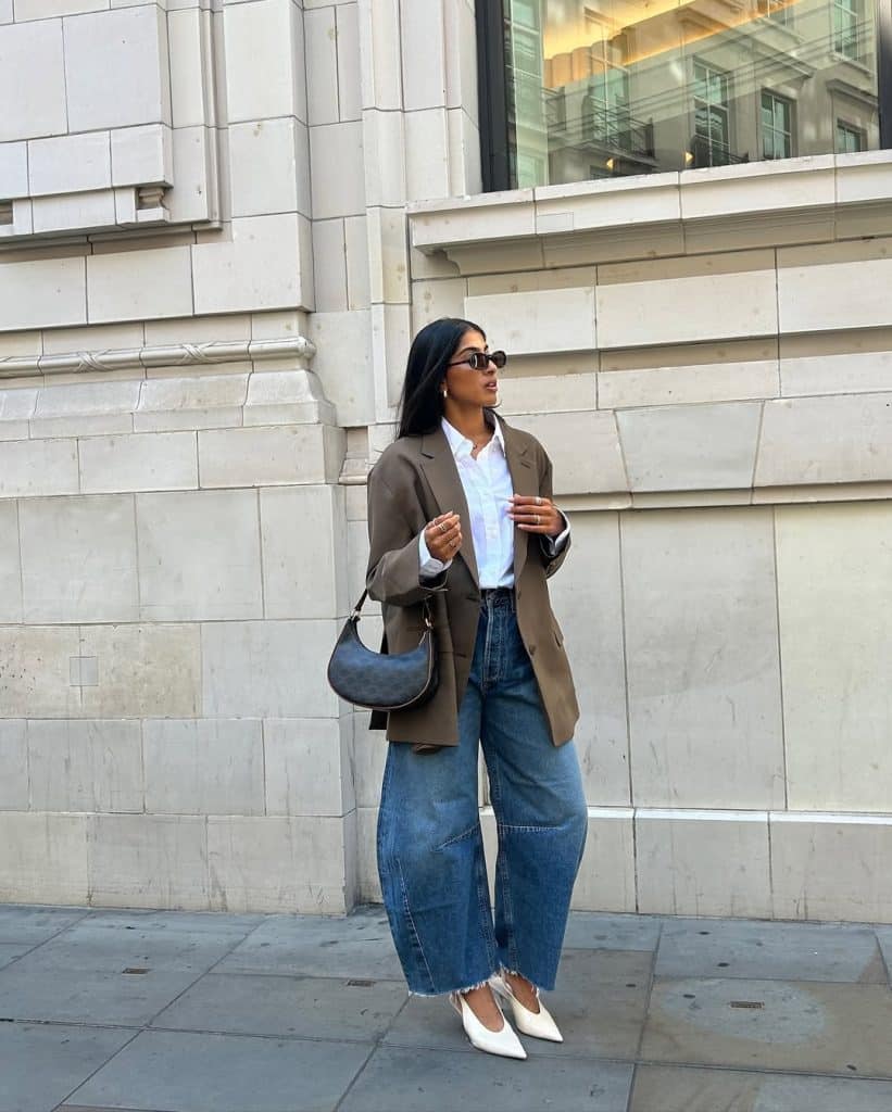 Oversized Blazer With White Shirt And Barrel Jeans Oversized Blazer With White Shirt And Barrel Jeans — Barrel Jeans Outfits